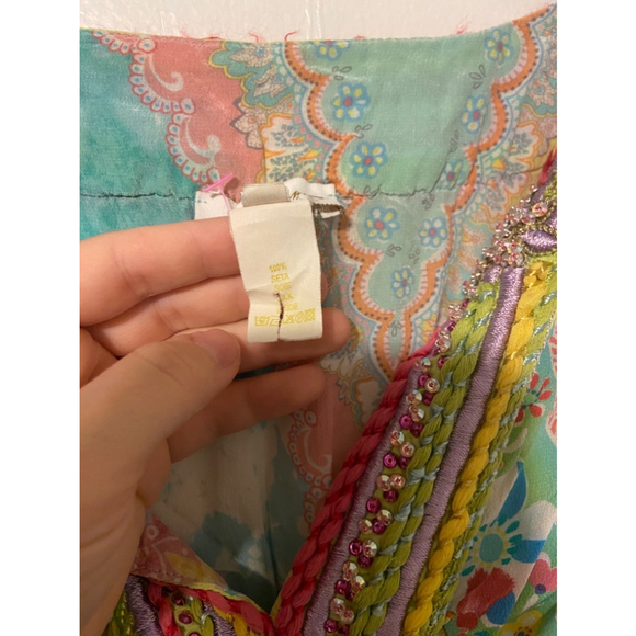 Rare Emamó Womens Silk Beaded Pastel Paisley/ Floral Cover‎ Up Size Medium - Picture 8 of 8